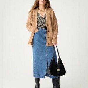 J. Crew Chunky Cable Knit Wool Alpaca Camel Oversize Cardigan Sweater S Preppy